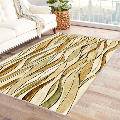 IEPOZWA Moderner Farbblock Teppich mit Unregelmäßigem Design Holzmaserung Für Flur, Küche, Büro, Anti-Rutsch Unterseite, Dicke, Pflegeleicht(Braun)-150x240cm von IEPOZWA