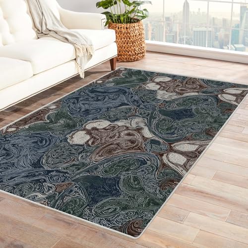 IEPOZWA Moderner Farbblock Teppich mit Unregelmäßigem Design Paisley Waschbar, Schnelltrocknend, Weich, Staubabweisend, Für Wohnbereich, Arbeitszimmer(Schwarz)-90x120cm von IEPOZWA