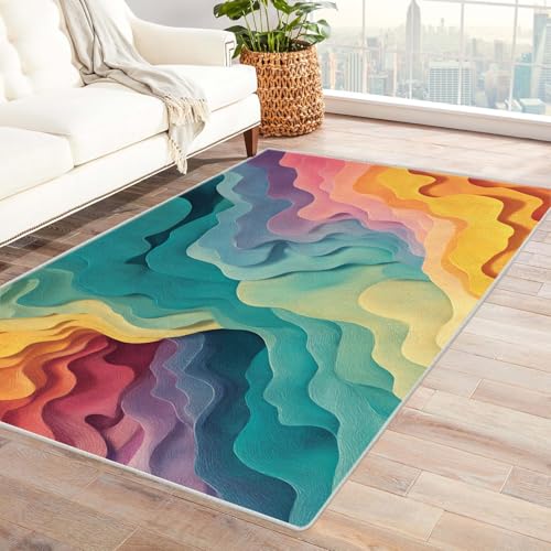 IEPOZWA Moderner Farbblock Teppich mit Unregelmäßigem Design Seide Schnelltrocknend Wasserabweisend Diele Treppenhaus Eingang Esszimmer(Mehrfarbig)-120x180cm von IEPOZWA