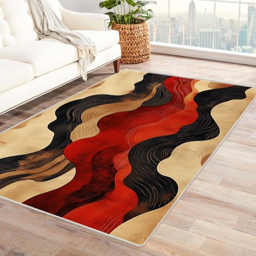 IEPOZWA Moderner Farbblock Teppich mit Unregelmäßigem Design Wolke Waschbarer Teppiche Rutschfester 3D Gedruckter Bodenteppich FüR Jungen MäDchen Teenager(Rot)-90x120cm von IEPOZWA