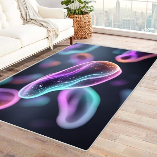 IEPOZWA Moderner Farbblock Teppich mit Unregelmäßigem Design Zelle Waschbarer Teppiche Rutschfester 3D Gedruckter Bodenteppich FüR Jungen MäDchen Teenager(Lila)-210x300cm von IEPOZWA