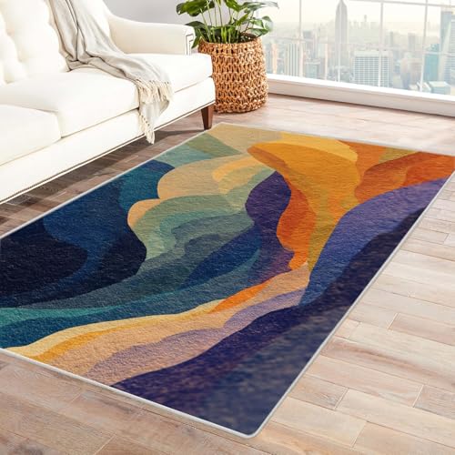 IEPOZWA Moderner Unregelmäßiger Farbblock Teppich Falscher Stein Teppich Bunt FüRs Wohnzimmer Schlafzimmer Küche Jugendzimmer Waschbarer Teppiche rutschfeste Bodenmatte(Braun)-150x180cm von IEPOZWA