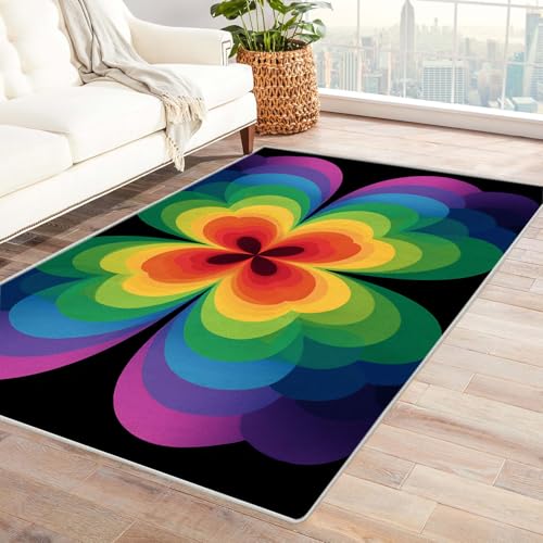 IEPOZWA Moderner Unregelmäßiger Farbblock Teppich Pflanzen Waschbarer Teppiche Rutschfester 3D Gedruckter Bodenteppich FüR Jungen MäDchen Teenager(Lila)-120x150cm von IEPOZWA
