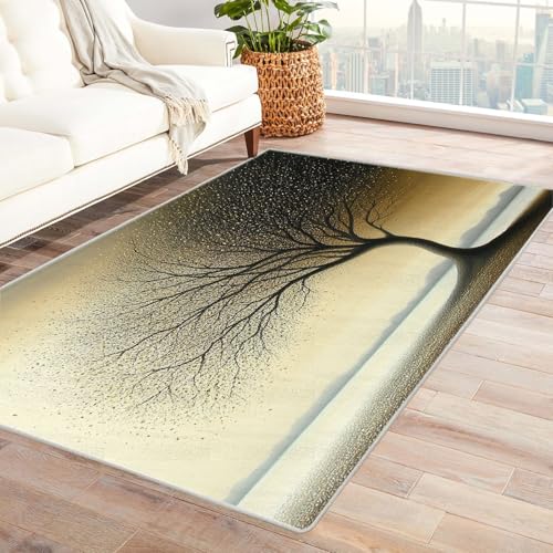 IEPOZWA Moderner Walddesign Teppich für Wohnzimmer Großes Baum Waschbar, Schnelltrocknend, Weich, Staubabweisend, Für Wohnbereich, Arbeitszimmer(Blau)-60x90cm von IEPOZWA