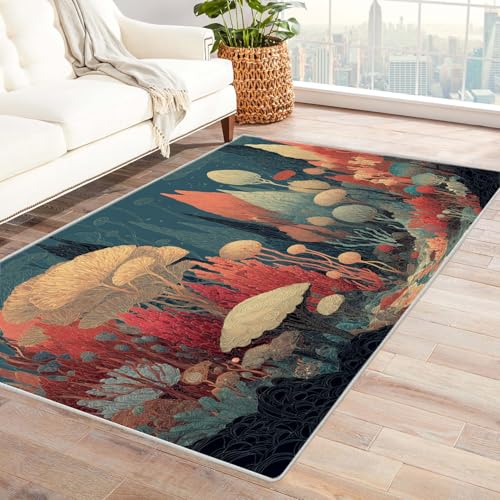 IEPOZWA Moderner Walddesign Teppich für Wohnzimmer Koral Waschbarer Teppiche Rutschfester 3D Gedruckter Bodenteppich FüR Jungen MäDchen Teenager(Blau)-210x300cm von IEPOZWA