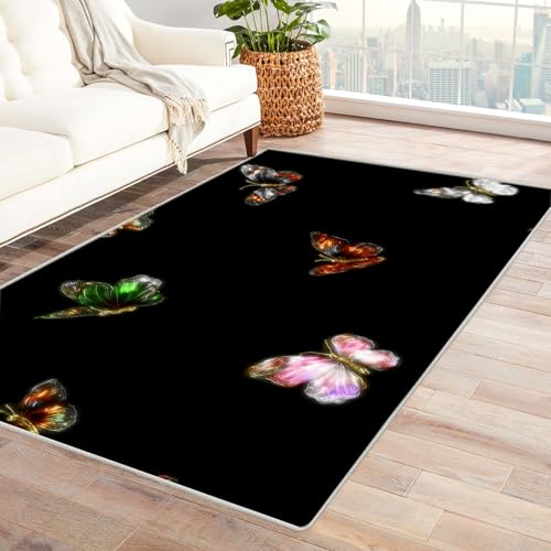 IEPOZWA Moderner Walddesign Teppich für Wohnzimmer Wendekreis Wasserfest schnell trocknend Outdoor geeignet für Garten Partyzelt Camping Boot(Blau)-150x180cm von IEPOZWA