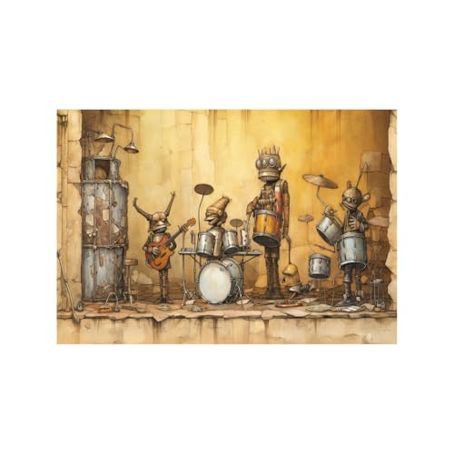 IEPOZWA Musik Wandbilder Kunstdrucke Musik Poster, Roboter-Konzert Leinwand Bilder Abstrakte Kunstdruck für Wohnzimmer Schlafzimmer Deko - 30x40cm Ungerahmt(Gelb) von IEPOZWA