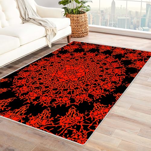 IEPOZWA Nahtloser Cartoon-Design-Teppich Hibiskus Teppich Bunt FüRs Wohnzimmer Schlafzimmer Küche Jugendzimmer Waschbarer Teppiche rutschfeste Bodenmatte(Schwarz)-120x180cm von IEPOZWA