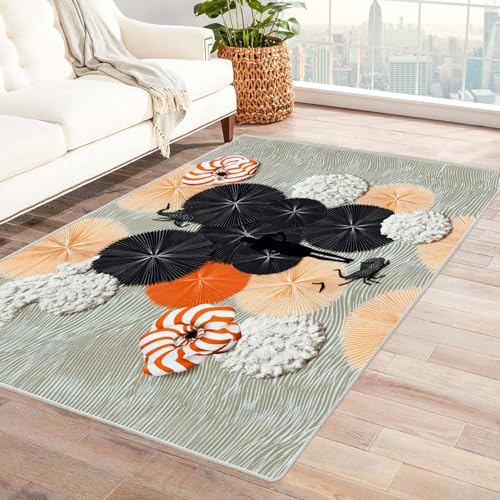 IEPOZWA Nahtloser Cartoon-Design-Teppich Regenschirm Teppich Bunt FüRs Wohnzimmer Schlafzimmer Küche Jugendzimmer Waschbarer Teppiche rutschfeste Bodenmatte(Braun)-210x300cm von IEPOZWA