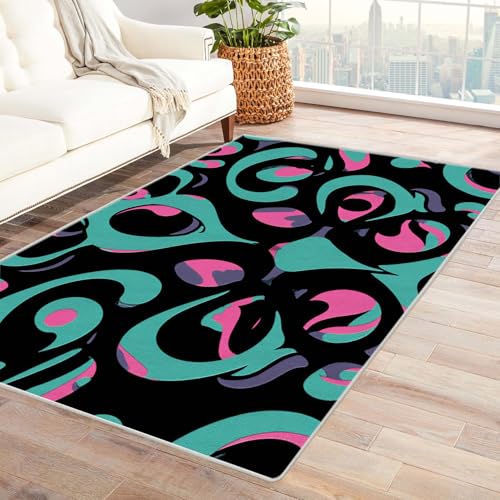 IEPOZWA Nahtloser Cartoon-Design-Teppich Verzerrungslinien Waschmaschinengeeignet, Schnelltrocknend, Weiche Textur, Für Wohnbereich, Küche(Schwarz)-150x210cm von IEPOZWA