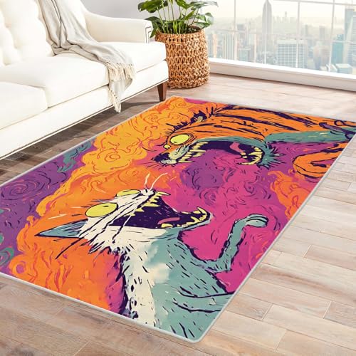 IEPOZWA Niedliche Fantasie Teppich Für Wohnraum Großkatze Unverzichtbare FußMatte FüR Teenager Und Kinder Wohnzimmer, Geeignet FüR Schlafzimmer E-Sport Zimmer(Colorful)-210x300cm von IEPOZWA