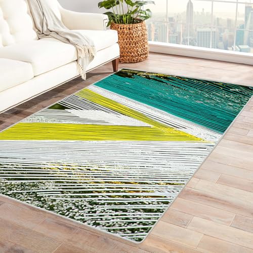 IEPOZWA Niedlicher Niedrig-Sättigungs-Teppich Linien FüRs Wohnzimmer, Schlafzimmer, Jugendzimmer Waschbar Dekor rutschfeste Waschbarer Teppiche Modern(GrüN)-90x150cm von IEPOZWA