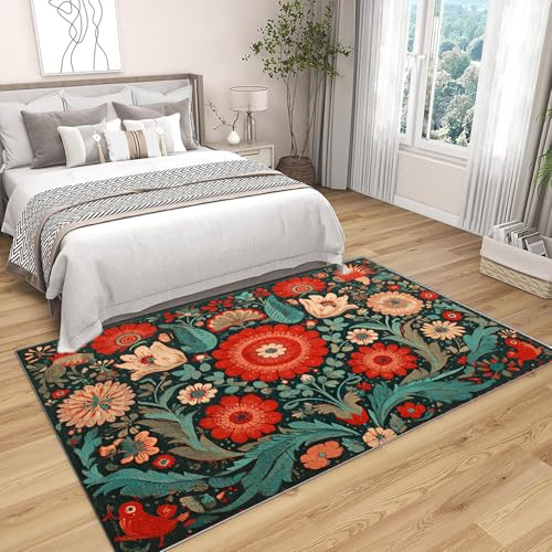 IEPOZWA Ikat Blumen Design Teppich Hohe Sättigung rutschfest waschbar strapazierfähig für Wohnzimmer Schlafzimmer Büro Flur Esszimmer(Green)-120x150cm von IEPOZWA