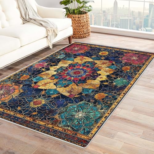 IEPOZWA Ikat Blumen Design Teppich Rissblume rutschfeste Waschbare Matte für Wohnzimmer Büro Schlafzimmer Hochbelastbar(Multi)-210x270cm von IEPOZWA