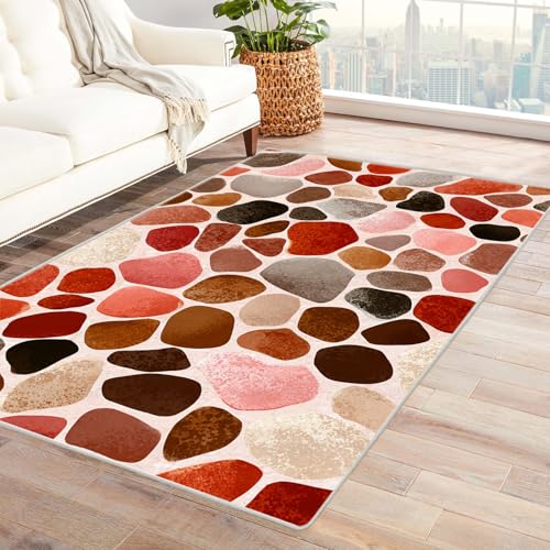 IEPOZWA Pflanzenmuster Teppich mit Dicker Basis Kieselsteine FußMatte Personalisiert Dekoration Spiel Schlafzimmer äSthetischer Weicher Dekoteppich Waschbar(Braun)-120x180cm von IEPOZWA