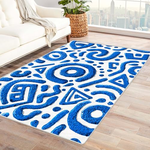 IEPOZWA Pflanzenmuster Teppich mit Dicker Basis Ozean Für Flur, Küche, Büro, Anti-Rutsch Unterseite, Dicke, Leicht Zu Pflegen, Langlebig(Blau)-150x210cm von IEPOZWA