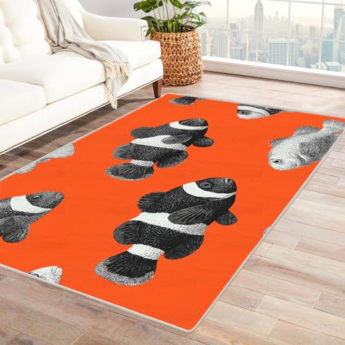 IEPOZWA Pflanzenmuster Teppich mit Rutschfester Unterseite Clownfisch Für Wohnzimmer, Esszimmer, Schlafzimmer, Anti-Rutsch Basis, Dicke, Robust(Orange)-240x300cm von IEPOZWA