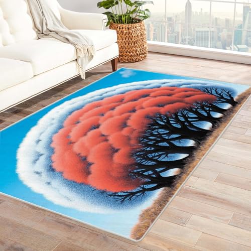 IEPOZWA Pflanzenmuster Teppich mit Rutschfester Unterseite Trockener Baum Mit Kurzem Flor, Waschbar, Weich, Staubresistent, Für Hohe Frequentierung(Braun)-90x120cm von IEPOZWA
