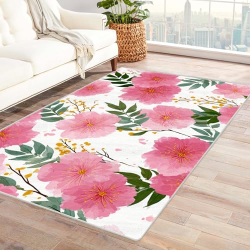 IEPOZWA Rosa Blumen Mit Kurzem Flor, Waschbar, Weich, Für Häufige Nutzung, Indoor(Rot)-150x240cm von IEPOZWA