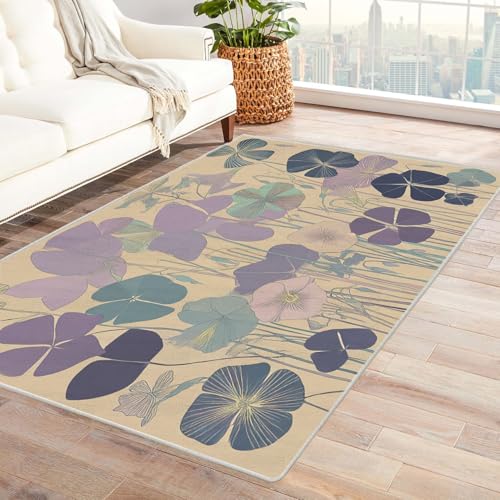 IEPOZWA Stilvoller Geometrie-Teppich mit Blumen Klee Waschbar, Schnelltrocknend, Weich, Staubresistent, Für Wohnraum, Arbeitszimmer(Mehrfarbig)-90x150cm von IEPOZWA