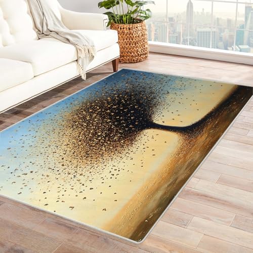 IEPOZWA Stranddesign Teppich für Innen- und Außenbereich Großer Baum Mit Kurzem Flor, Waschmaschinengeeignet, Weich, Für Häufige Nutzung, Indoor, Vielseitig(Blau)-210x300cm von IEPOZWA