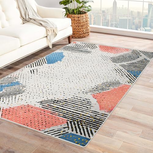 IEPOZWA Surrealer Nahtloser Design-Teppich Muster aus Flecken Für Wohnzimmer, Esszimmer, Schlafzimmer, Anti-Rutsch Basis, Dicke, Robust(Weiß)-90x120cm von IEPOZWA