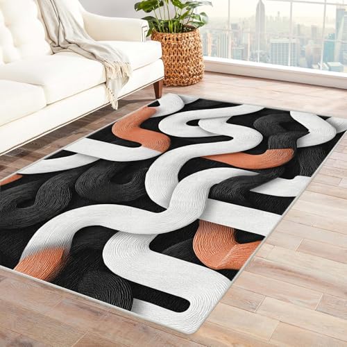 IEPOZWA Surrealer Nahtloser Design-Teppich Schlangenmuster Mit Kurzem Flor, Waschmaschinengeeignet, Weich, Für Häufige Nutzung, Indoor, Vielseitig(Schwarz)-180x270cm von IEPOZWA