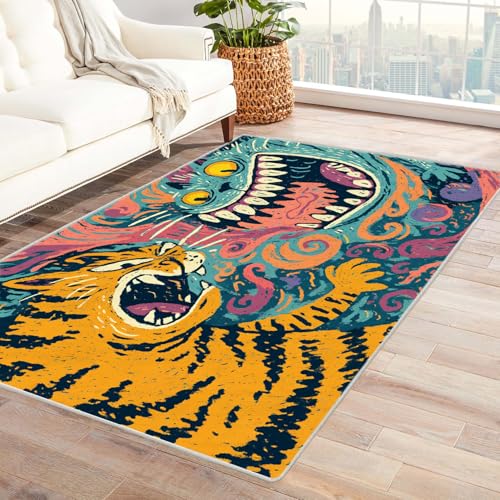 IEPOZWA Tier Druck Teppich Für Häufige Nutzung Großkatze FußMatte Personalisiert Dekoration Spiel Schlafzimmer äSthetischer Weicher Dekoteppich Waschbar(Colorful)-180x240cm von IEPOZWA