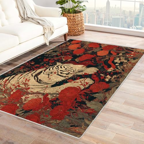 IEPOZWA Tier Motiv Teppich Für Moderne Räume Schlafend Waschmaschinengeeignet, Schnelltrocknend, Weiche Textur, Für Wohnbereich, Küche(Red)-180x270cm von IEPOZWA