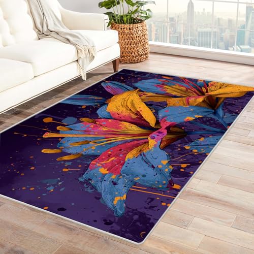 IEPOZWA Unregelmäßiges Farbblock Design Teppich BlüTen Dicke weiche Unterlage für Musikzimmer Spielzimmer Teenager Zimmer(Blau)-120x150cm von IEPOZWA