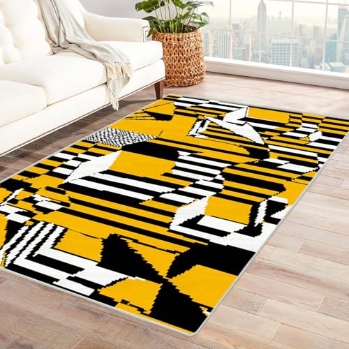 IEPOZWA Unregelmäßiges Farbblock Design Teppich Gelb-Schwarze Blöcke Für Wohnzimmer, Esszimmer, Schlafzimmer, Anti-Rutsch Basis, Dicke, Robust(Schwarz)-120x150cm von IEPOZWA