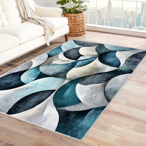 IEPOZWA Unregelmäßiges Farbblock Design Teppich Meeresmuster Für Wohnzimmer, Esszimmer, Schlafzimmer, Anti-Rutsch Basis, Dicke, Robust(Blau)-210x300cm von IEPOZWA