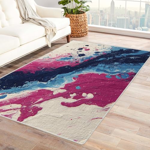 IEPOZWA Unregelmäßiges Farbblock Design Teppich Ozean Mit Kurzem Flor, Waschbar, Weich, Für Hohe Frequentierung(Blau)-150x180cm von IEPOZWA
