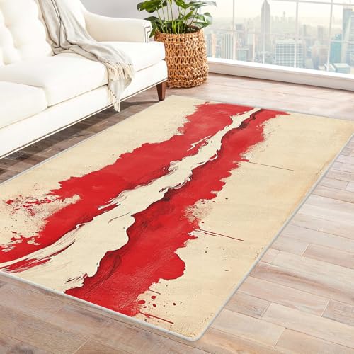 IEPOZWA Unregelmäßiges Farbblock Design Teppich Pigment Teppich Bunt,rutschfest Bodenmatte, Waschbar, FüR Schlafzimmer Wohnzimmer BüRo Garten Balkon Küche(Rot)-210x270cm von IEPOZWA