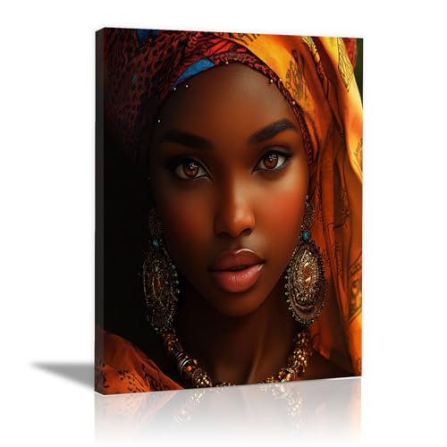 IEPOZWA Wandbild auf Leinwand Bild Schlafzimmer Frau, Retro Schwarze Frau Vintage Frauen - Schwarz Bilder Drucke Retro-Mädchen Malerei Poster - 40x60cm Gerahmt(Orange) von IEPOZWA