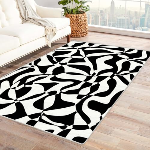 IEPOZWA Wellung FüRs Wohnzimmer Schlafzimmer Jugendzimmer Waschbar rutschfeste Teppiche Waschbar Teppich Modern(Schwarz)-240x300cm von IEPOZWA