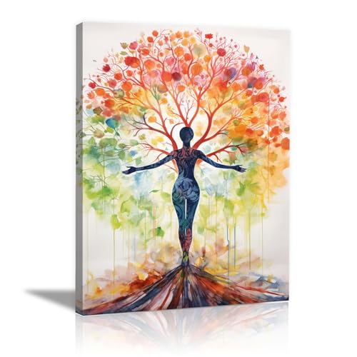 IEPOZWA des Lebens Leinwand Bilder Baum Bild auf Leinwandbilder, Abstrakter Baum des Lebens Gemälde Poster Bild auf Leinwand Wandbilder Heimbüro Wohnzimmer - 30x40cm Gerahmt(Orange) von IEPOZWA