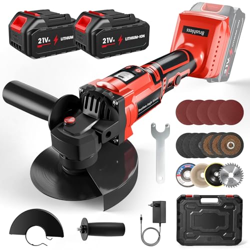 Akku Winkelschleifer, 125mm Akkuflex Winkelschleifer mit 2 x 3000mAh Akku, 3 Geschwindigkeiten, 13000 RPM mit Brushless-Motor, Digitalanzeige, Sägeblätter, Schleifscheibe, für Schneiden & Schleifen von IERAKOR