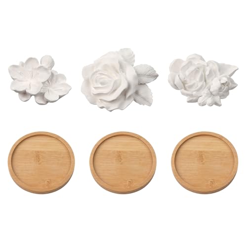 IETWATE 3 Stück Duftsteine für Ätherische Öle, Blumenförmiger Duftstein für Ätherische Öle, Handgemachte Stone Diffuser Ätherische Öle, Lufterfrischer Stein Diffusor für Ätherische Öle mit Holzscheibe von IETWATE