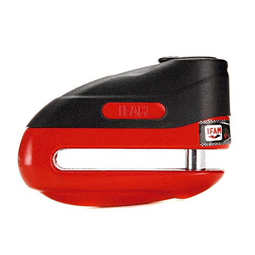 Ifam Bremsscheibenschloss Motorrad Road75, 5.5mm, Farbe Rot, Gehärteter Stahl, Automatische Verriegelung, 2 Normale Schlüssel und 1 LED, Erinnerungskabel und Tragetasche, Kompaktes Vorhängeschloss von Ifam