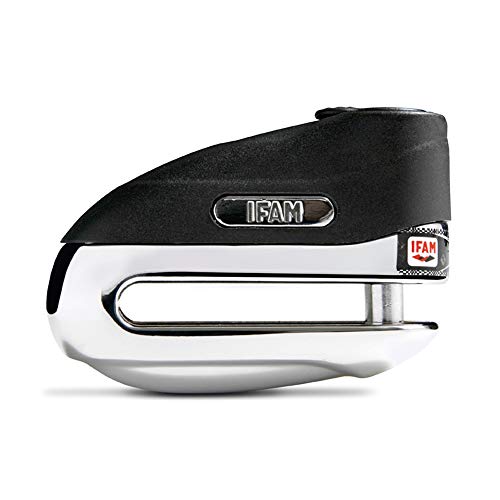 IFAM Bremsscheibenschloss Motorrad Road75, 5.5mm, Farbe Chrom, Gehärteter Stahl, Automatische Verriegelung, 2 Normale Schlüssel und 1 LED, Erinnerungskabel und Tragetasche, Kompaktes Vorhängeschloss von Ifam