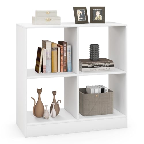 IFANNY Würfel-Bücherregal, weißes Bücherregal mit 4 Würfeln, 2-stöckiges kleines Ausstellungsregal, niedriges Bücherregal unter Fenster, kubische Aufbewahrungsregale für Schlafzimmer, Wohnzimmer von IFANNY