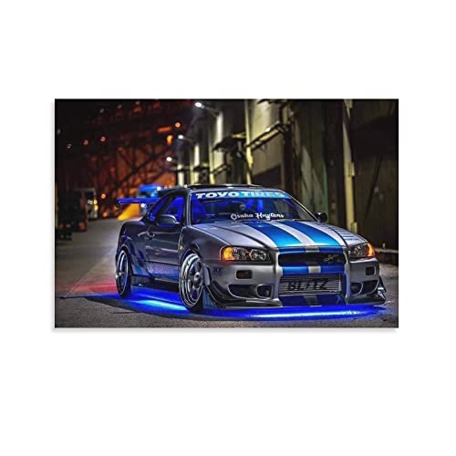 JDM Auto-Poster Nissan GT-R R34 Poster Dekorative Malerei Leinwand Wandkunst Wohnzimmer Poster Schlafzimmer Gemälde 50 x 75 cm von IFER