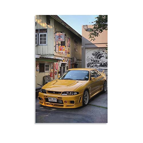 Jdm Auto-Poster, gelbes Nissan Gtr R33, dekoratives Gemälde, Leinwand, Wandkunst, Wohnzimmer, Poster, Schlafzimmer, Gemälde, 50 x 75 cm von IFER