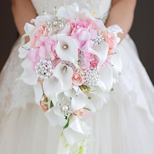 IFFO-Hochzeit-Bouquet, Calla Lilien, Rose, Diamanten, Perle. Rose von YIFUwedding