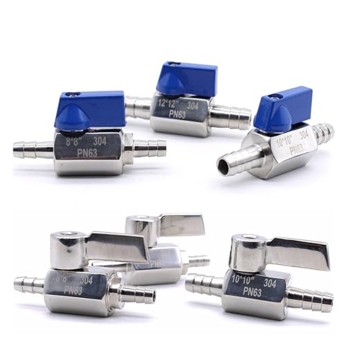 1PCS Mini-Kugelhahn Edelstahl 7mm 8mm 10mm 12mm Pagodenadapter 304 Hardware 2-Wege-Gaskugelhahnspitze(10mm,Blue) von IFFSUEVL