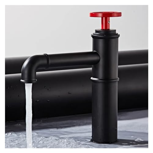 Mattschwarzes und rotes Waschbecken im Retro-Industriestil aus Messing mit heißem und kaltem Wasserhahn(Black Red-Short) von IFFSUEVL