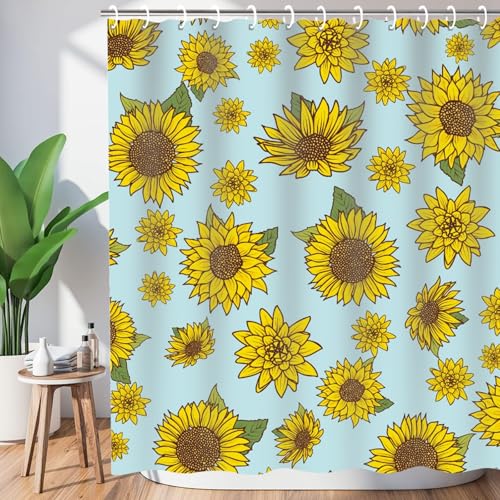 IFFVGX 03 Duschvorhang-Set mit bunten Aquarell-Sonnenblumen, dekorativer moderner Badezimmer-Vorhang, rustikal, botanisch, gelb-blaue Blumen, Duschvorhang-Set mit Haken, 183 x 183 cm IFFVGX 03 Duschvorhang-Set mit bunten Aquarell-Sonnenblumen, dekorativer moderner Badezimmer-Vorhang, rustikal, botanisch, gelb-blaue Blumen, Duschvorhang-Set mit Haken, 183 x 183 cm von IFFVGX