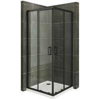 Duschkabine mit Schiebetüren Eckdusche mit Rollensystem aus ESG Glas 190cm Hoch mit schwarze Profile DK79 90x95 von IFLAIR