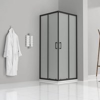 Duschkabine mit Schiebetüren Eckdusche mit Rollensystem aus satiniertem esg Glas 190cm Hoch mit schwarzen Profilen DK79 90x100 cm Duschkabine mit Schiebetüren Eckdusche mit Rollensystem aus satiniertem esg Glas 190cm Hoch mit schwarzen Profilen DK79 90x100 cm von IFLAIR